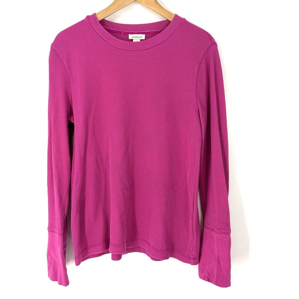 Sundance Shirt XL Womens Pink Ribbed Thermal Waffle Knit Top Button Velvet Cuff